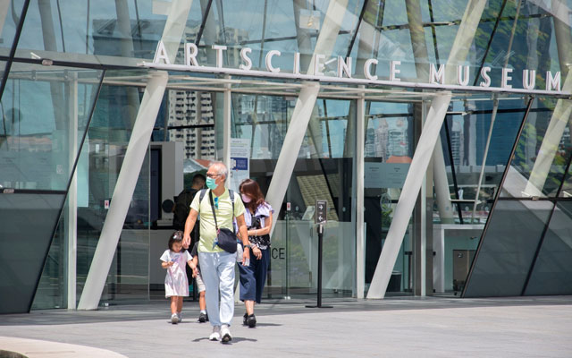 Tourists visit ArtScience Museum at Marina Bay Sands