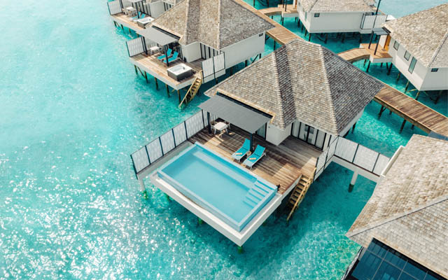 Nova Maldives Water Villa Pool Exterior Drone