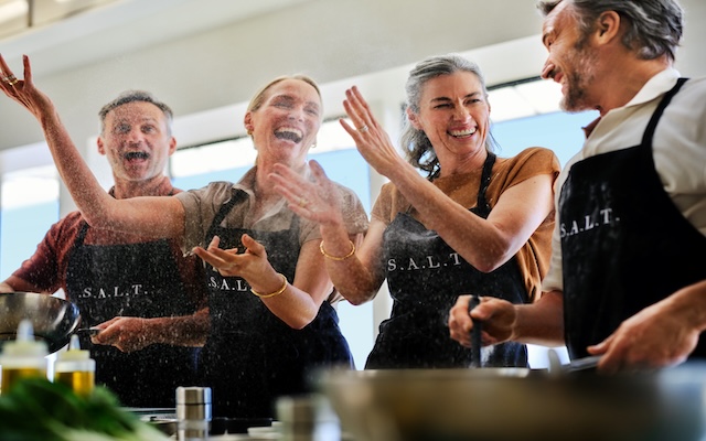 people cooking and prepping food